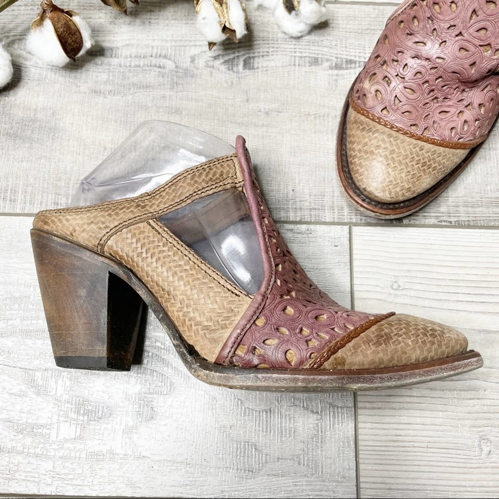 Corral Rachelle Tooled Leather Heeled Mule Booties Purple Brown Size 9.5M
